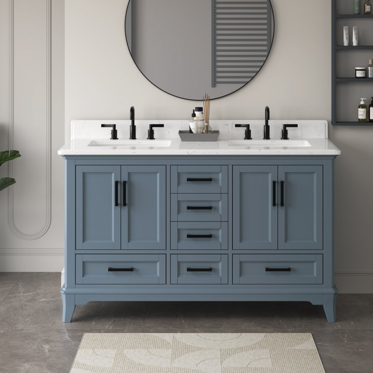 Red Barrel Studio® 60'' Free Standing Double Bathroom Vanity with Quartz Top & Reviews | Wayfair